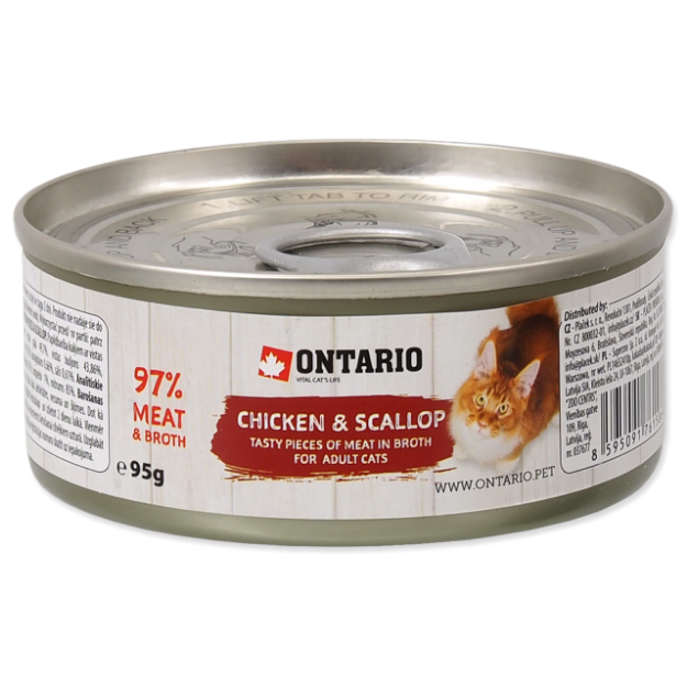Konzerva ONTARIO Cat Chicken Pieces + Scallop 95g