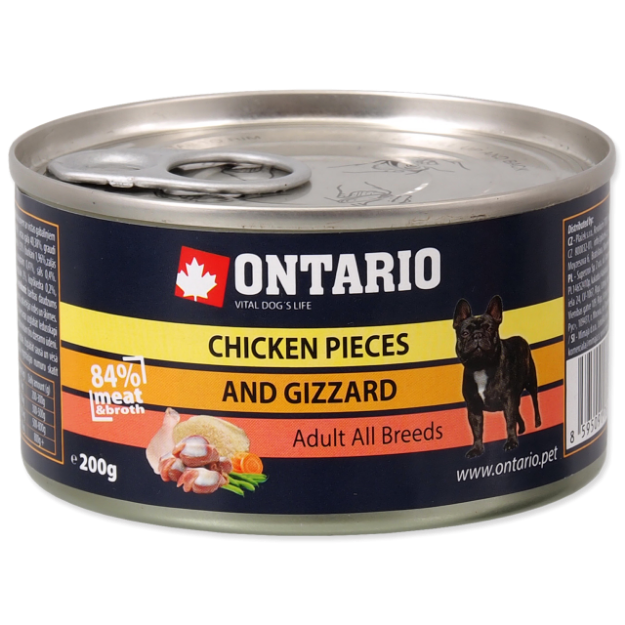 Konzerva ONTARIO Dog Chicken Pieces + Gizzard 200g